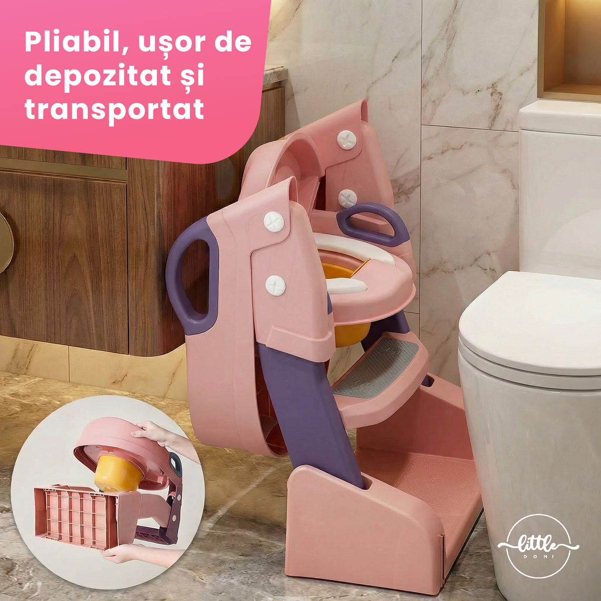 Reductor WC cu scăriță și oliță 3 în 1 LittleDomi, roz — LD-496 fotografie 8