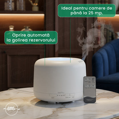 Difuzor Aromaterapie, LittleDomi, Umidificator cu Ultrasunete, Lampa de veghe cu Telecomanda, 500 ml,16 ore, silentios, Alb — LD-141 fotografie 3