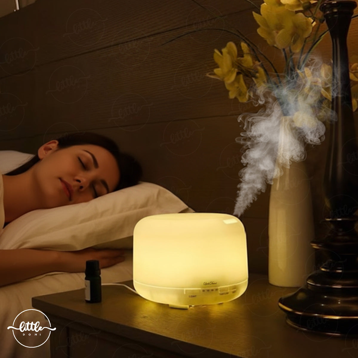 Difuzor Aromaterapie, LittleDomi, Umidificator cu Ultrasunete, Lampa de veghe cu Telecomanda, 500 ml,16 ore, silentios, Alb — LD-141 fotografie 5