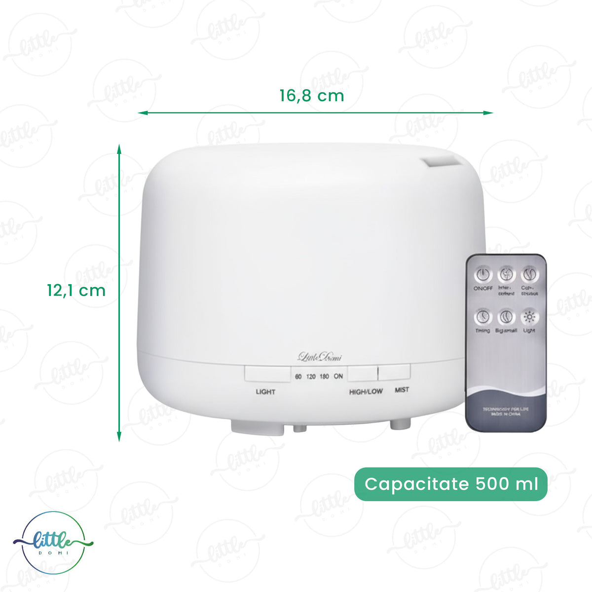 Difuzor Aromaterapie, LittleDomi, Umidificator cu Ultrasunete, Lampa de veghe cu Telecomanda, 500 ml,16 ore, silentios, Alb — LD-141 fotografie 7