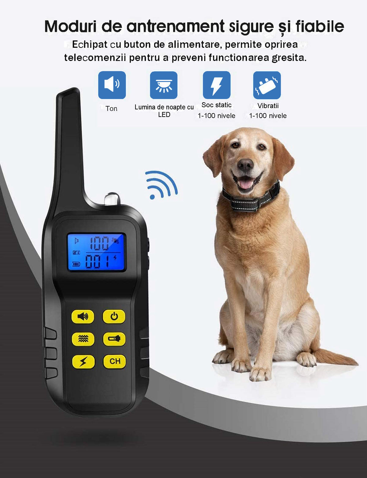 Zgarda Electrica pentru Dresaj Caini, LittleDomi, Functie Antilatrat, Raza Actiune 1000m, Reincarcabila, IP6x - Rezistenta la Apa si Praf, Electrozi Cauciucati, Protectie Piele, Power Saving, Lanterna, Pretabil Vanatoare, Negru — LD-193 fotografie 2