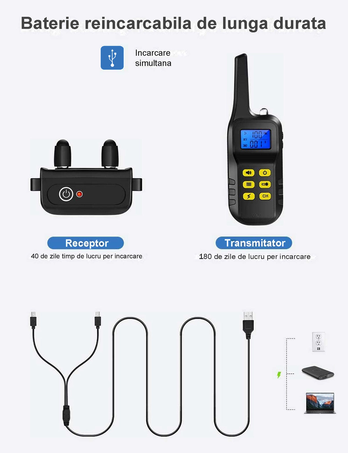 Zgarda Electrica pentru Dresaj Caini, LittleDomi, Functie Antilatrat, Raza Actiune 1000m, Reincarcabila, IP6x - Rezistenta la Apa si Praf, Electrozi Cauciucati, Protectie Piele, Power Saving, Lanterna, Pretabil Vanatoare, Negru — LD-193 fotografie 5