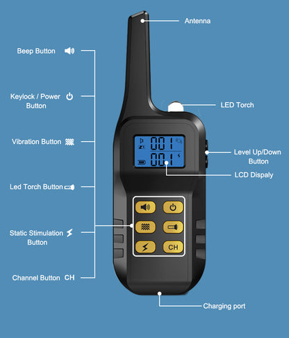Zgarda Electrica pentru Dresaj Caini, LittleDomi, Functie Antilatrat, Raza Actiune 1000m, Reincarcabila, IP6x - Rezistenta la Apa si Praf, Electrozi Cauciucati, Protectie Piele, Power Saving, Lanterna, Pretabil Vanatoare, Negru — LD-193 fotografie 8