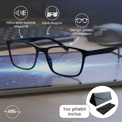Ochelari Protectie Calculator, Ecran Telefon, Televizor, Gaming, anti Lumina Albastra, Antireflex, fara Dioptrii, cu Toc Pliabil, Test Filtru Lumina Albastra, Negru — LD-203 fotografie 5