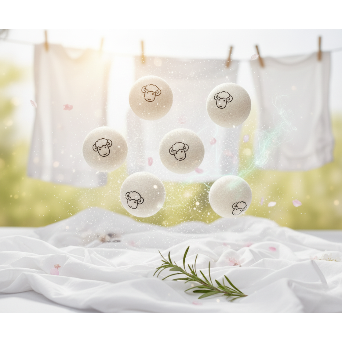 Set 6 Bile din Lana 100% pentru Uscator - Natural, Reutilizabil, Reduc Cutele de Imbracaminte, Economiseste Timpul de Uscare, Alternativa la Bilele de Plastic si Balsamul Lichid, Saculet Depozitare, Anti-electrizare, Alb — LD-303 fotografie 2