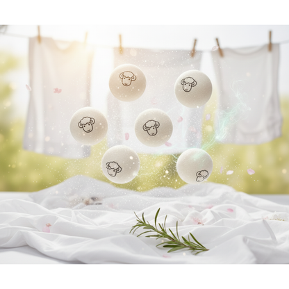 Set 6 Bile din Lana 100% pentru Uscator - Natural, Reutilizabil, Reduc Cutele de Imbracaminte, Economiseste Timpul de Uscare, Alternativa la Bilele de Plastic si Balsamul Lichid, Saculet Depozitare, Anti-electrizare, Alb — LD-303 fotografie 2
