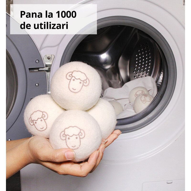 Set 6 Bile din Lana 100% pentru Uscator - Natural, Reutilizabil, Reduc Cutele de Imbracaminte, Economiseste Timpul de Uscare, Alternativa la Bilele de Plastic si Balsamul Lichid, Saculet Depozitare, Anti-electrizare, Alb — LD-303 fotografie 5