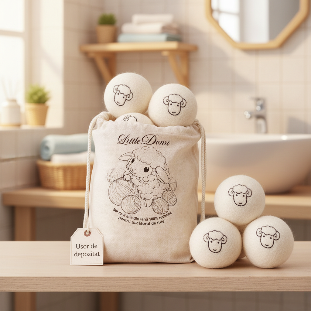 Set 6 Bile din Lana 100% pentru Uscator - Natural, Reutilizabil, Reduc Cutele de Imbracaminte, Economiseste Timpul de Uscare, Alternativa la Bilele de Plastic si Balsamul Lichid, Saculet Depozitare, Anti-electrizare, Alb — LD-303 fotografie 8