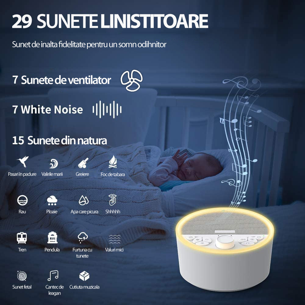 Dispozitiv de sunet alb LittleDomi cu 29 de sunete și lumină de veghe — LD-312 fotografie 3