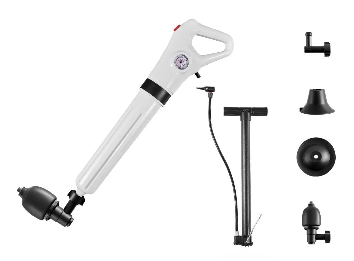 Pompa cu Aer Comprimat pentru Desfundat Tevi Infundate de Chiuveta, Cada, Dus, WC, 4 Accesorii, Pompa, Alb — LD-323 fotografie 1