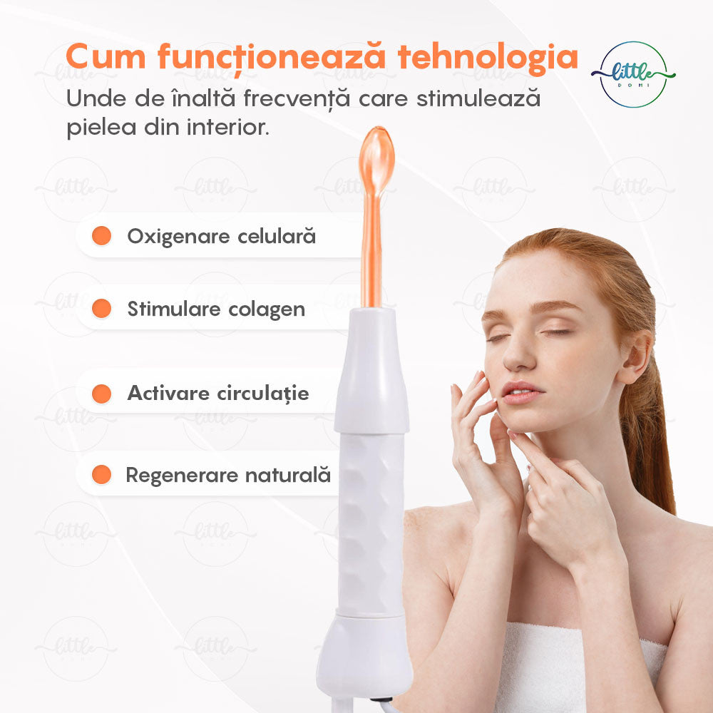 Electroderm, LittleDomi, Tratament cu Frecventa Inalta pentru Acnee, Riduri, Controlul Petelor, Cearcane, Ten, Par Seboreic, Stimulator Scalp, Infrumusetare, Biostimulare Faciala, Lifting, Alb — LD-329 fotografie 5