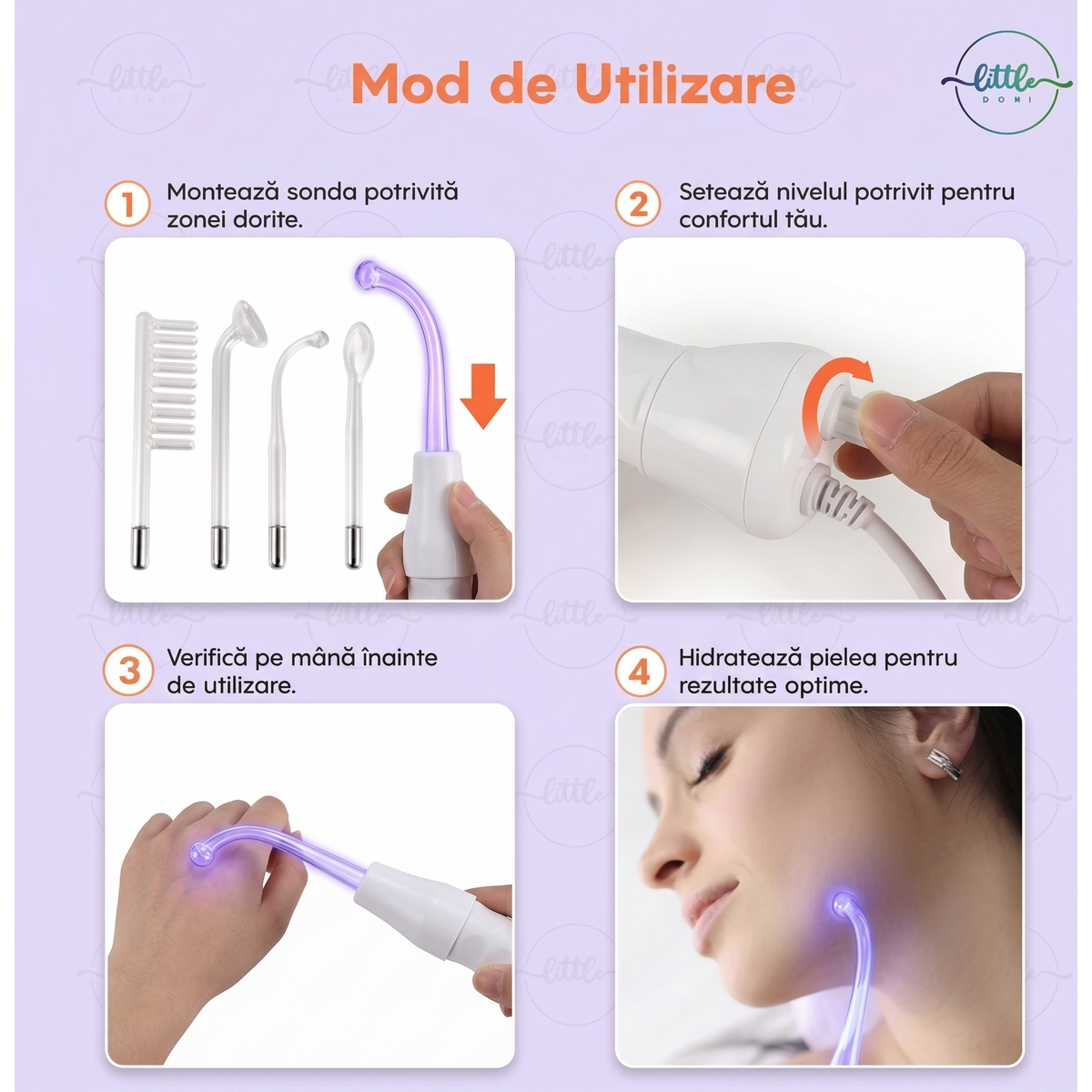 Electroderm, LittleDomi, Tratament cu Frecventa Inalta pentru Acnee, Riduri, Controlul Petelor, Cearcane, Ten, Par Seboreic, Stimulator Scalp, Infrumusetare, Biostimulare Faciala, Lifting, Alb — LD-329 fotografie 9