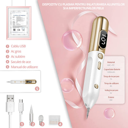 Aparat Plasma Pen LittleDomi, Indepartare Petelor, Negilor, Pistruilor, Cicatricelor, Alunitelor, Tatuajelor, Lifting, Ecran LCD, 9 Trepte, Portabil, Reincarcabil, Lampa, 1x Cub Gheata Inox, 2x Servetel cu Alcool, 10x Betisoare, Auriu/Alb — LD-395 fotografie 6