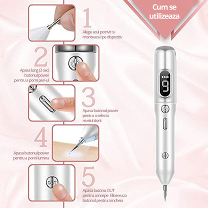 Aparat Plasma Pen LittleDomi, Indepartare Petelor, Negilor, Pistruilor, Cicatricelor, Alunitelor, Tatuajelor, Lifting Pleoape, Ecran LCD, 9 Trepte, Portabil, Reincarcabil, Lampa, 1x Cub Gheata Inox, 2x Servetel cu Alcool, 10x Betisoare, Alb — LD-396 fotografie 5