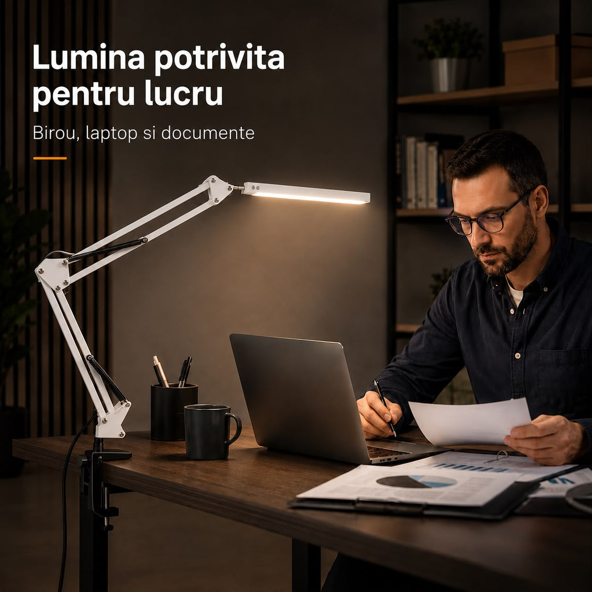 Lampă LED LittleDomi cu clemă și braț reglabil, alb — LD-433 fotografie 4