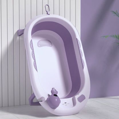 Cadita Pliabila cu Perna de Baie Hipoalergenica pentru Bebelusi LittleDomi®. 0-18 Luni, Termometru Incorporat, Suport pentru Cap de Dus si Sapun, Dop Scurgere, Cana pentru Clatire Tip Jucarie, Picioare Antiderapante, Gaura Agatare, Roz Movuliu — LD-448 fotografie 4