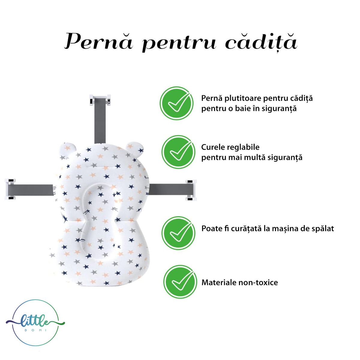 Cadita Pliabila cu Perna de Baie Hipoalergenica pentru Bebelusi LittleDomi®. 0-18 Luni, Termometru Incorporat, Suport pentru Cap de Dus si Sapun, Dop Scurgere, Cana pentru Clatire Tip Jucarie, Picioare Antiderapante, Gaura Agatare, Roz Movuliu — LD-448 fotografie 6