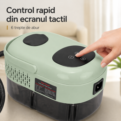 Detaliu al panoului de control al aparatului cu abur verde