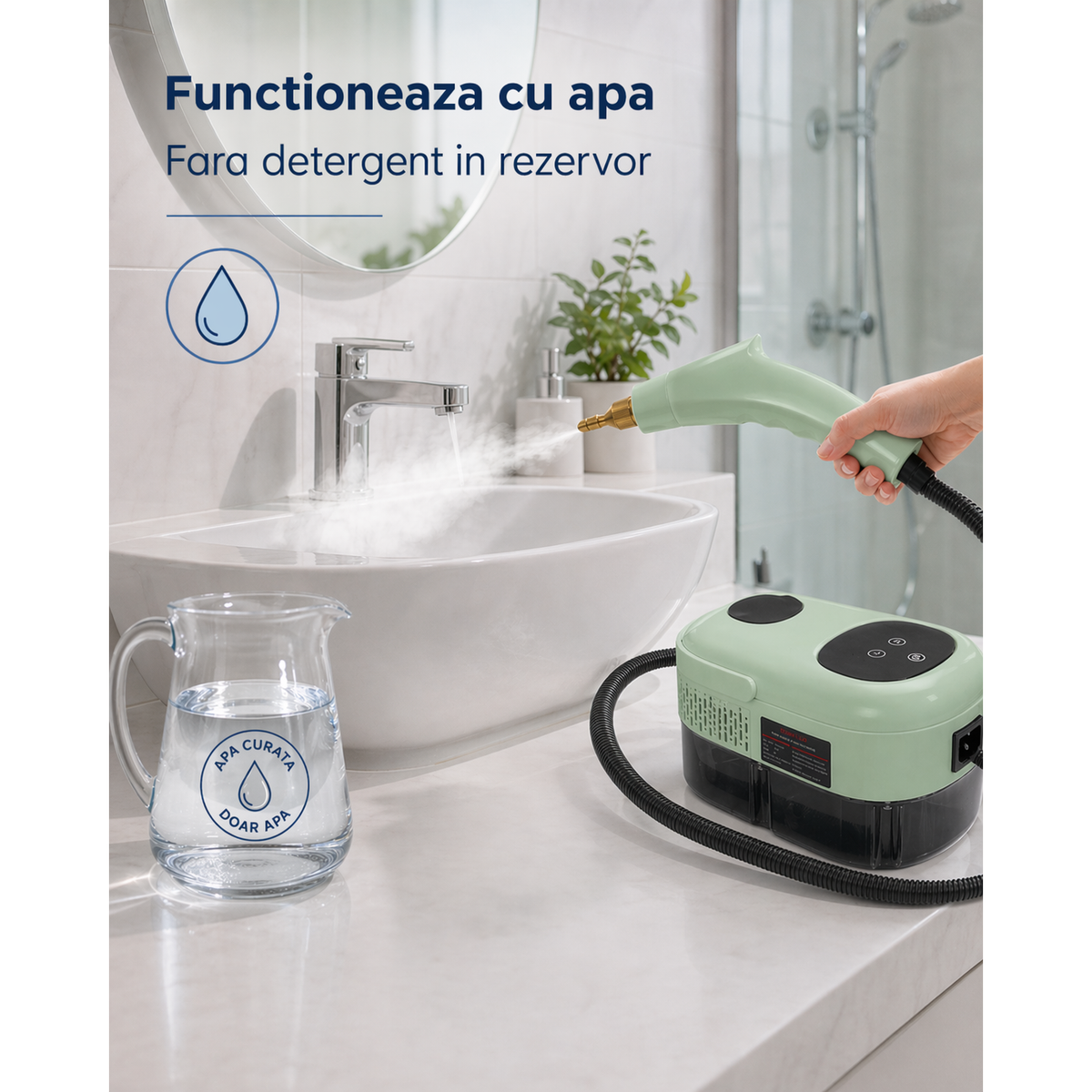 Aparat cu abur verde LittleDomi, utilizare cu apă fără detergent în rezervor