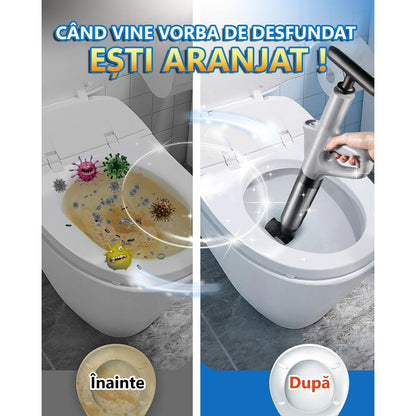 Pompa cu Aer Comprimat, LittleDomi pentru Desfundat Tevi Infundate de Chiuveta, Cada, Dus, Scurgere Infundata, Canalizare, WC, Instalatii Sanitare, 4 Accesorii, Pompa, ABS/Otel Inoxidabil, Cu Manometru — LD-467 fotografie 4