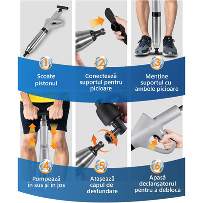 Pompa cu Aer Comprimat, LittleDomi pentru Desfundat Tevi Infundate de Chiuveta, Cada, Dus, Scurgere Infundata, Canalizare, WC, Instalatii Sanitare, 4 Accesorii, Pompa, ABS/Otel Inoxidabil, Cu Manometru — LD-467 fotografie 8