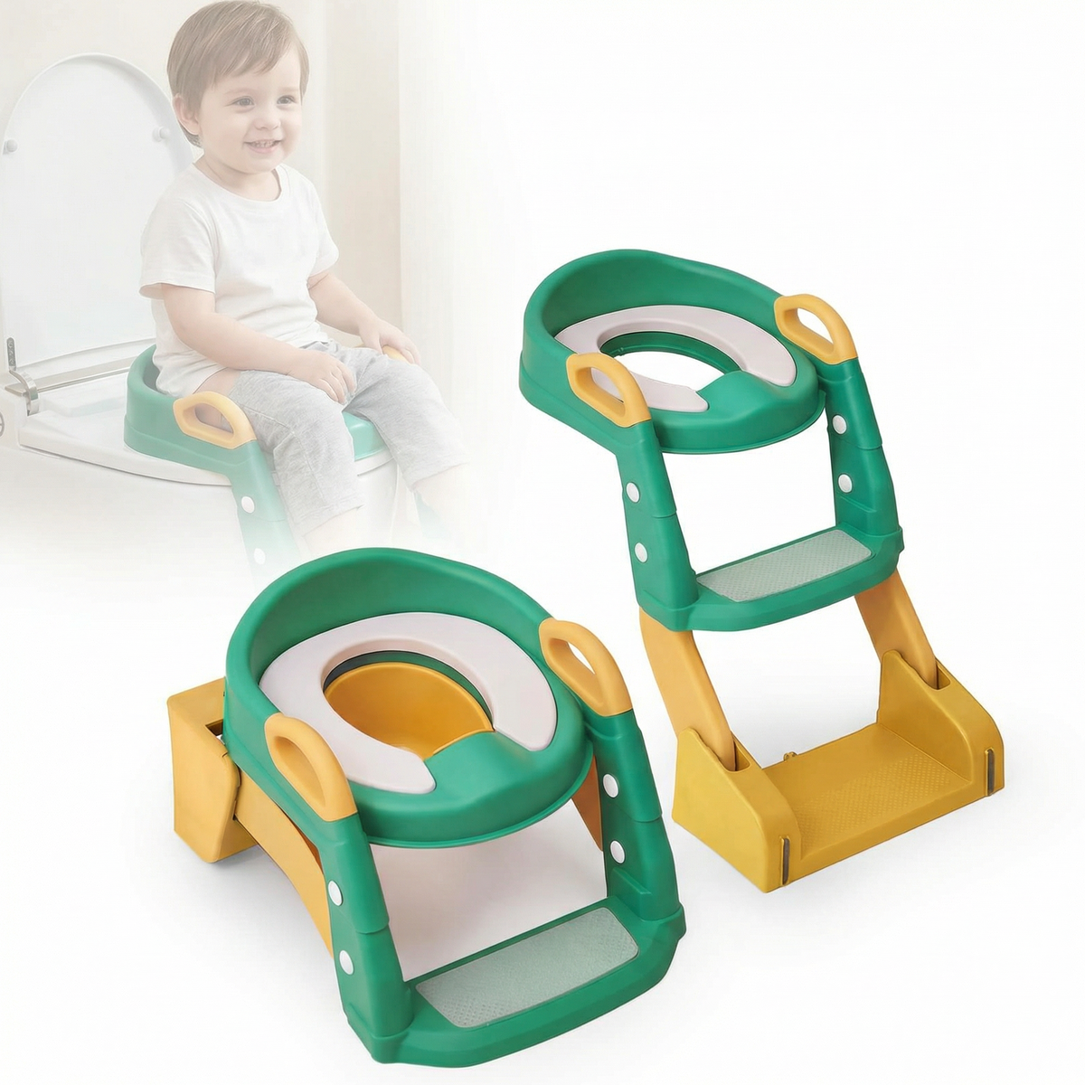 Reductor WC cu scăriță și oliță 3 în 1 LittleDomi, verde — LD-495 fotografie 1