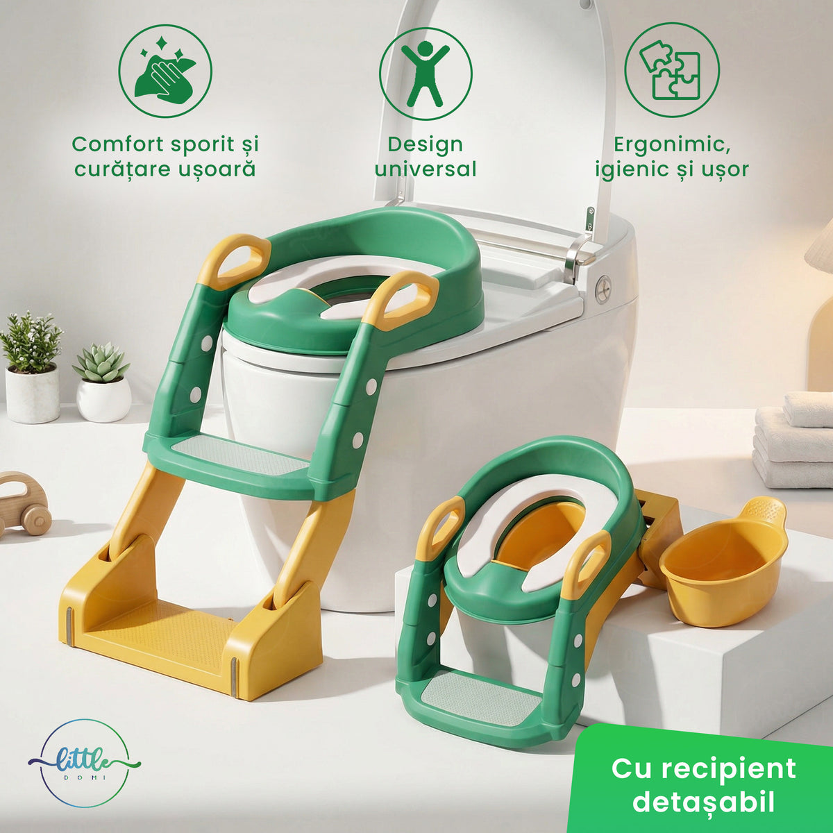 Reductor WC cu scăriță și oliță 3 în 1 LittleDomi, verde — LD-495 fotografie 2