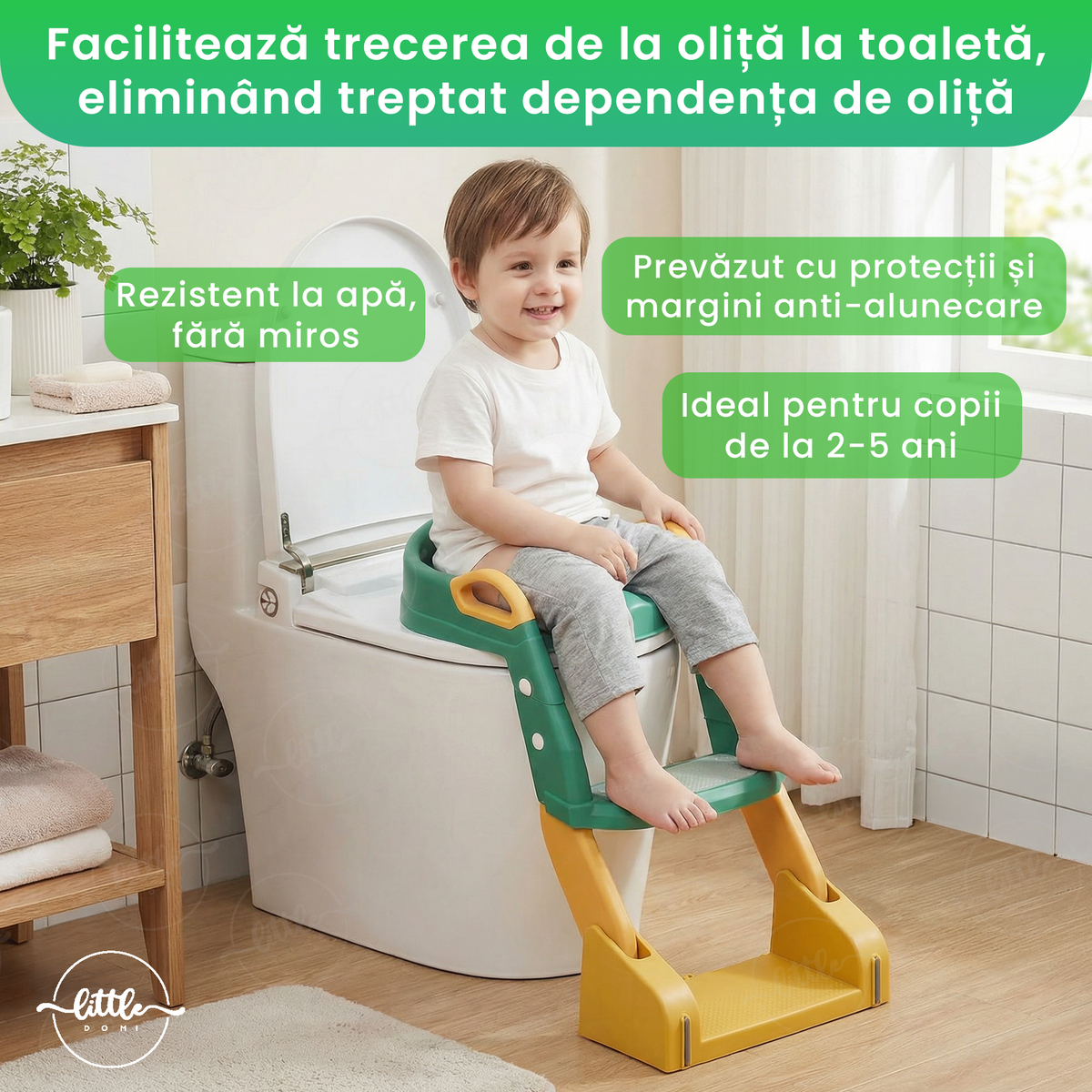 Reductor WC cu scăriță și oliță 3 în 1 LittleDomi, verde — LD-495 fotografie 3