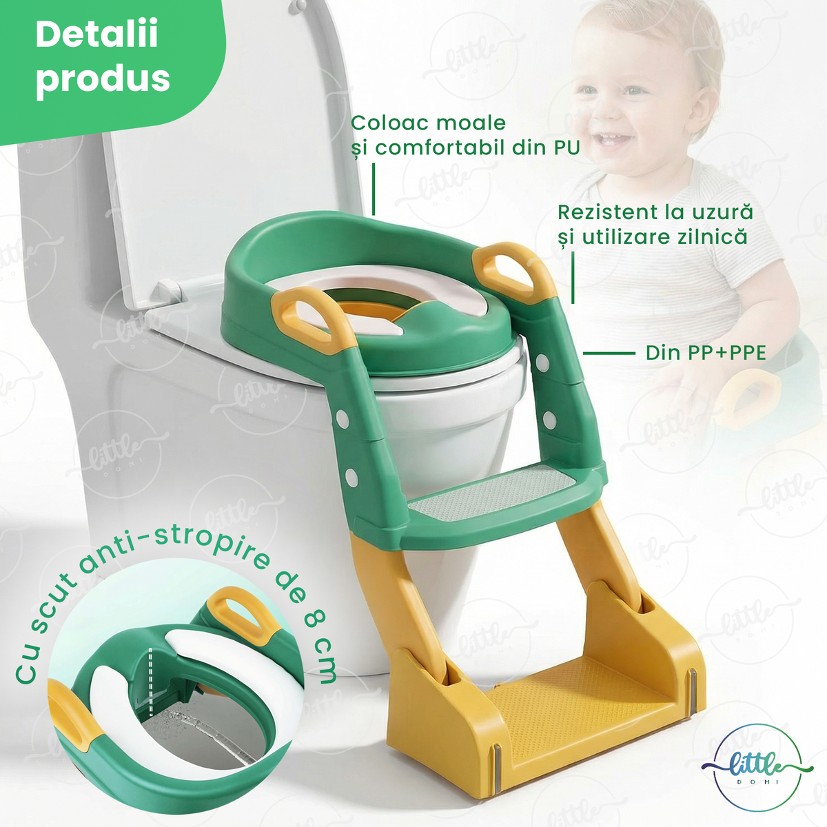 Reductor WC cu scăriță și oliță 3 în 1 LittleDomi, verde — LD-495 fotografie 5