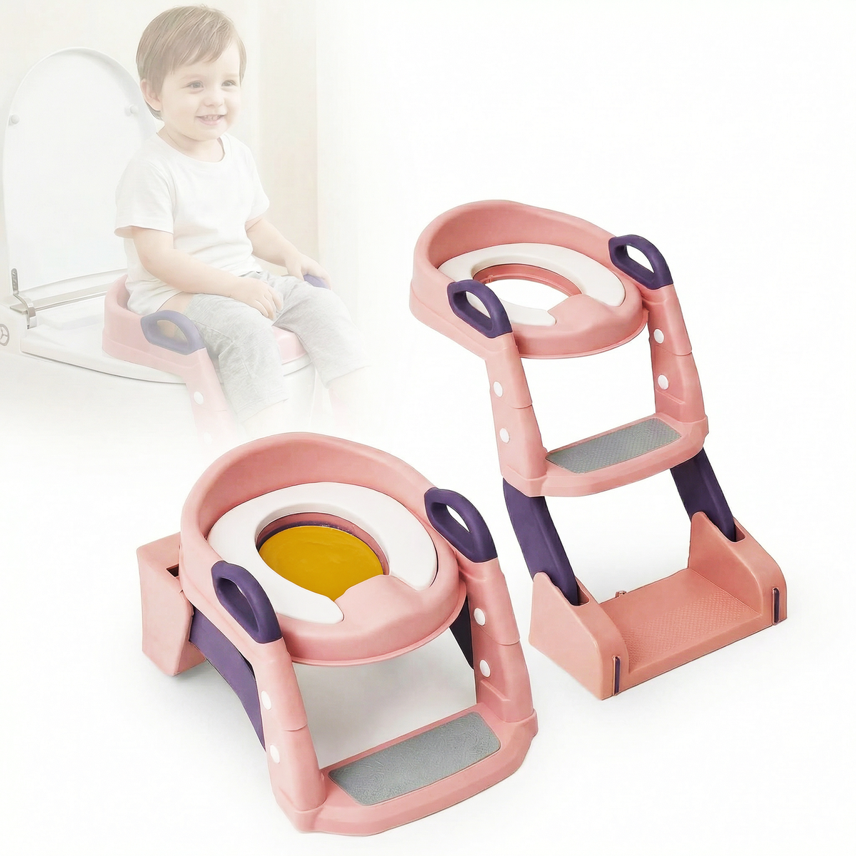 Reductor WC cu scăriță și oliță 3 în 1 LittleDomi, roz — LD-496 fotografie 1
