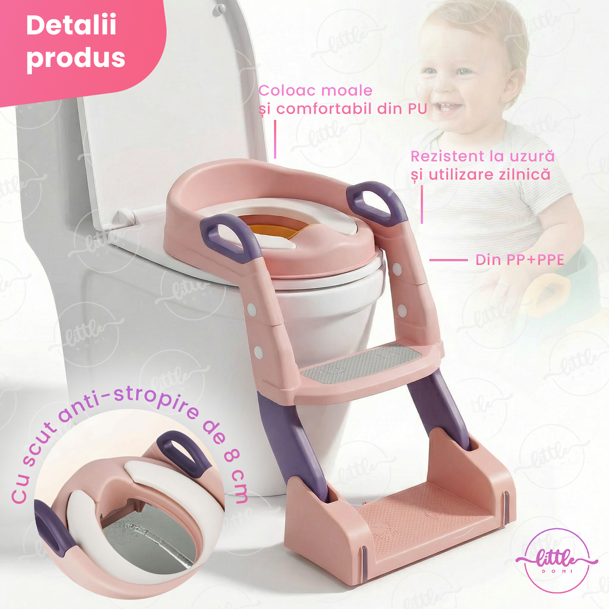 Reductor WC cu scăriță și oliță 3 în 1 LittleDomi, roz — LD-496 fotografie 4