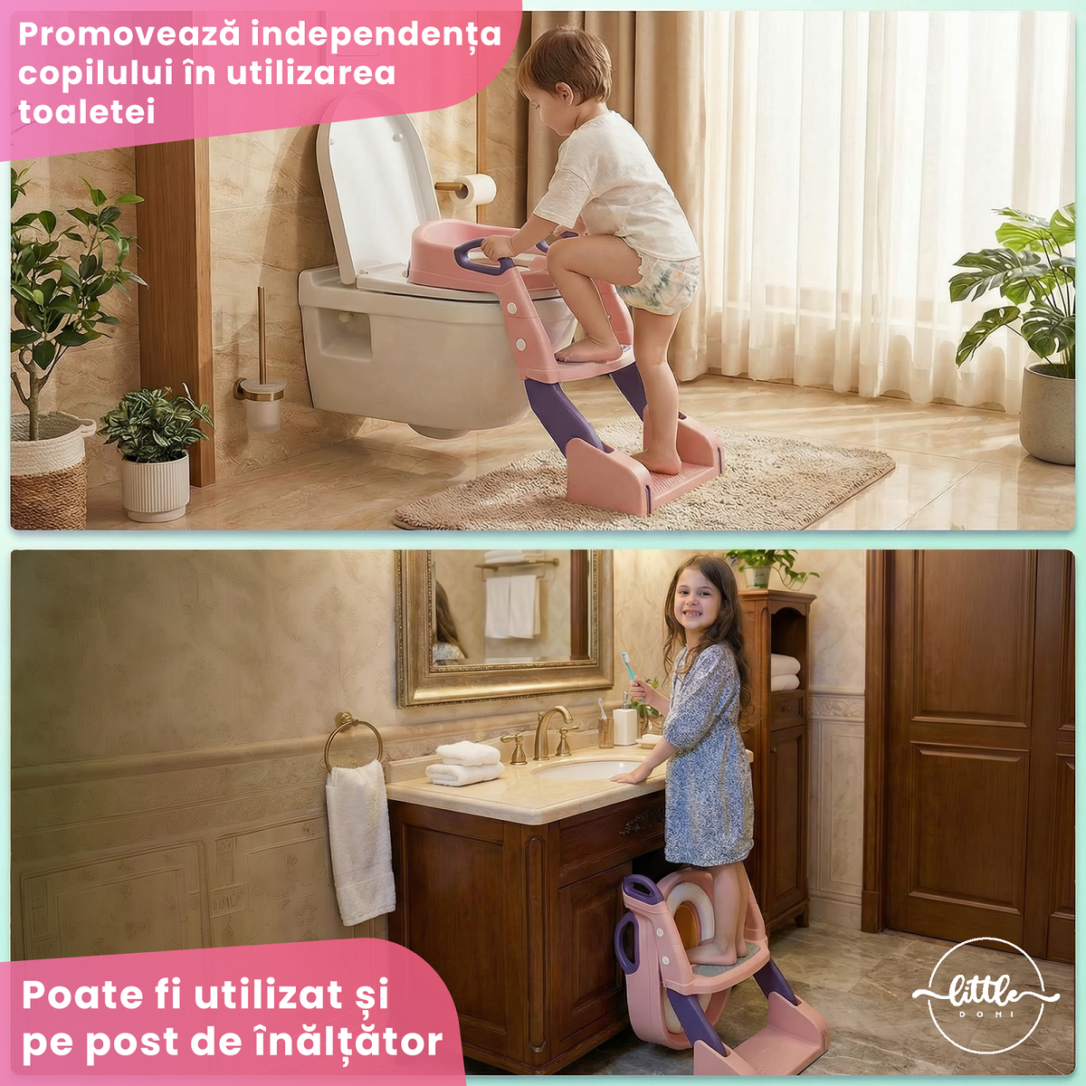Reductor WC cu scăriță și oliță 3 în 1 LittleDomi, roz — LD-496 fotografie 6