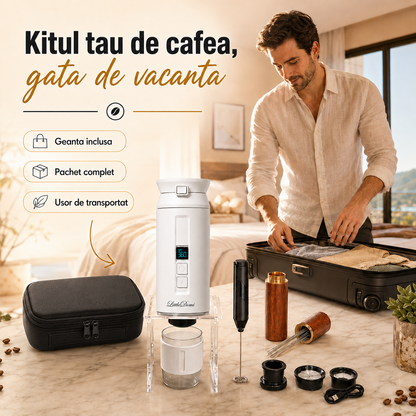 Espressor portabil 4-in-1, LittleDomi, capsule tip Nespresso/Dolce Gusto, cafea macinata si ceai, sistem ceramic incalzire - MCH, 100 ml SUS304, 30 bar, 9500mAh, USB-C, cana 325 ml, geanta, stand, spumator lapte, ac distributie cafea, Alb — LD-498 fotografie 10