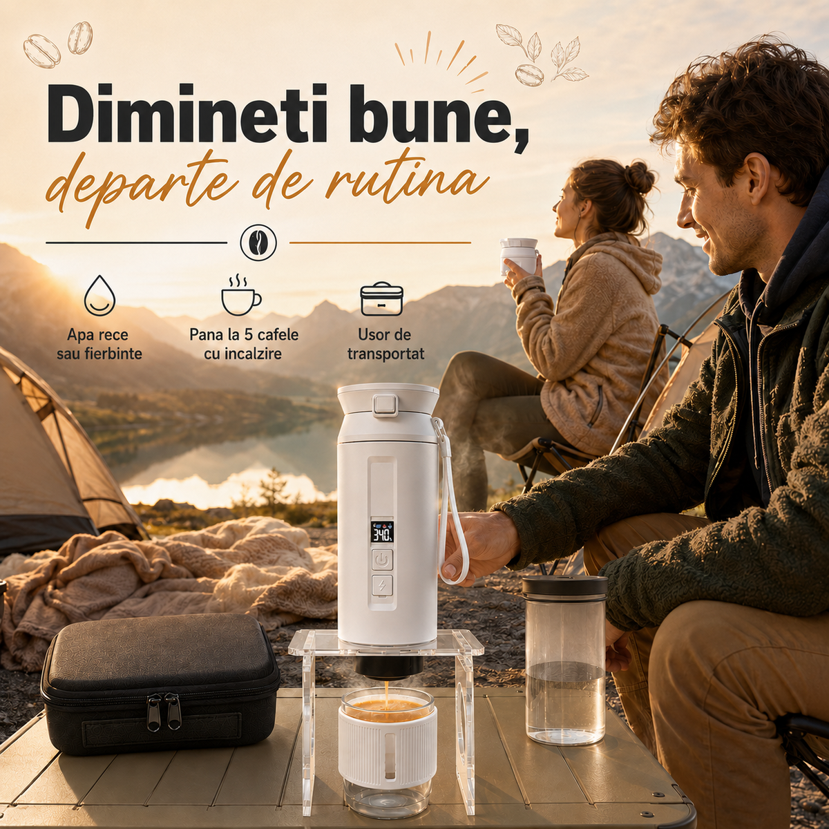 Espressor portabil 4-in-1, LittleDomi, capsule tip Nespresso/Dolce Gusto, cafea macinata si ceai, sistem ceramic incalzire - MCH, 100 ml SUS304, 30 bar, 9500mAh, USB-C, cana 325 ml, geanta, stand, spumator lapte, ac distributie cafea, Alb — LD-498 fotografie 12