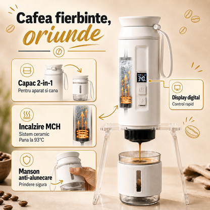 Espressor portabil 4-in-1, LittleDomi, capsule tip Nespresso/Dolce Gusto, cafea macinata si ceai, sistem ceramic incalzire - MCH, 100 ml SUS304, 30 bar, 9500mAh, USB-C, cana 325 ml, geanta, stand, spumator lapte, ac distributie cafea, Alb — LD-498 fotografie 3