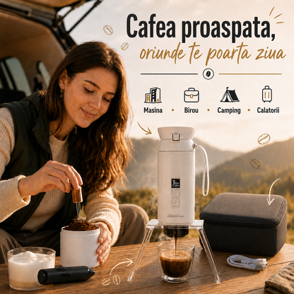 Espressor portabil 4-in-1, LittleDomi, capsule tip Nespresso/Dolce Gusto, cafea macinata si ceai, sistem ceramic incalzire - MCH, 100 ml SUS304, 30 bar, 9500mAh, USB-C, cana 325 ml, geanta, stand, spumator lapte, ac distributie cafea, Alb — LD-498 fotografie 4