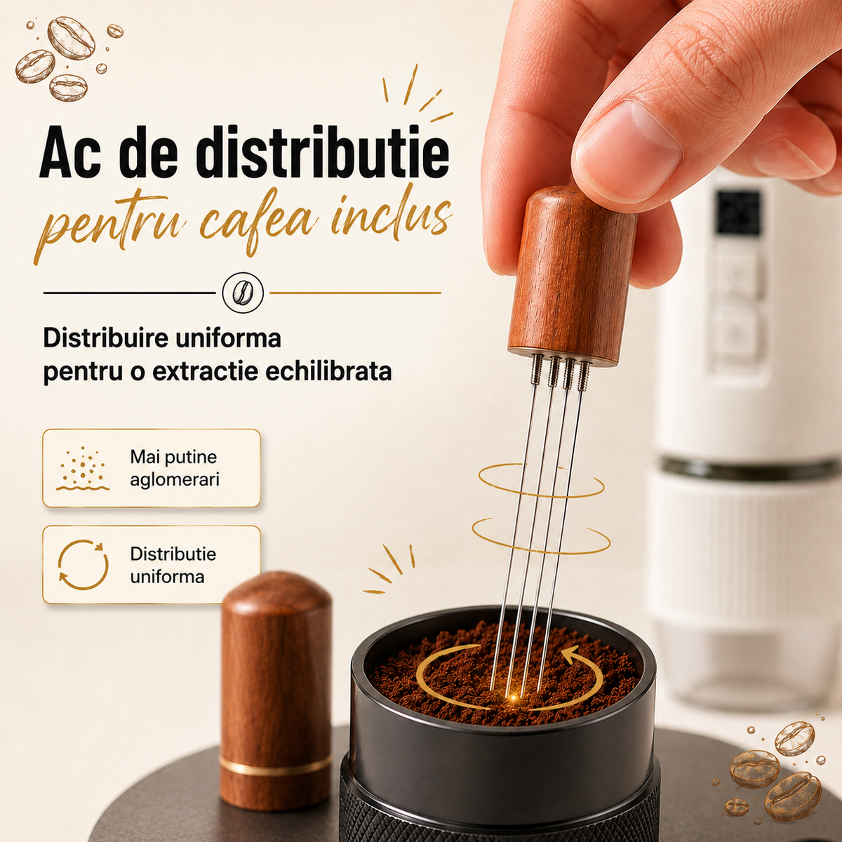 Espressor portabil 4-in-1, LittleDomi, capsule tip Nespresso/Dolce Gusto, cafea macinata si ceai, sistem ceramic incalzire - MCH, 100 ml SUS304, 30 bar, 9500mAh, USB-C, cana 325 ml, geanta, stand, spumator lapte, ac distributie cafea, Alb — LD-498 fotografie 7