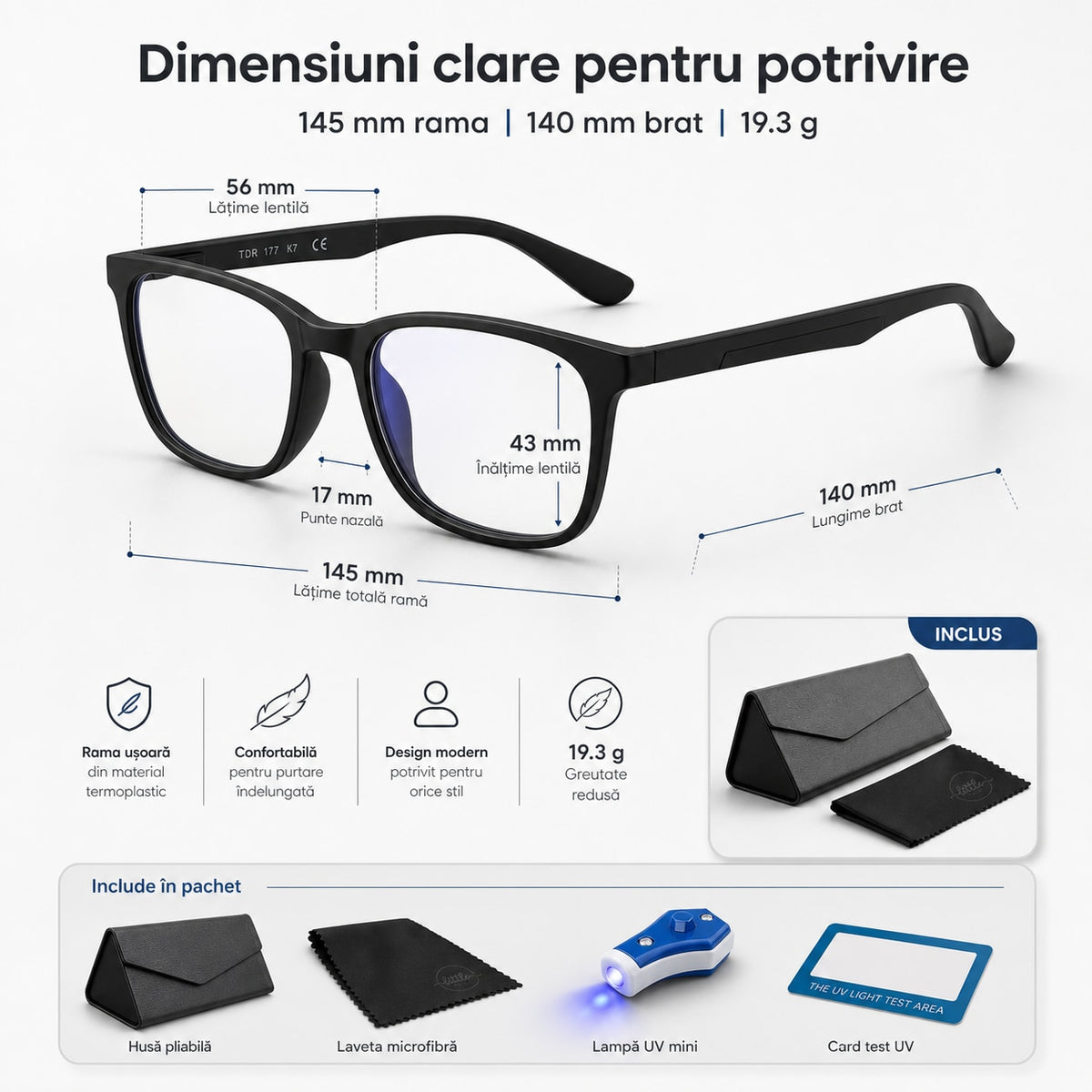 Ochelari Protectie Calculator, Ecran Telefon, Televizor, Gaming, anti Lumina Albastra, Antireflex, fara Dioptrii, cu Toc Pliabil, Test Filtru Lumina Albastra, Negru — LD-203 galerie 4