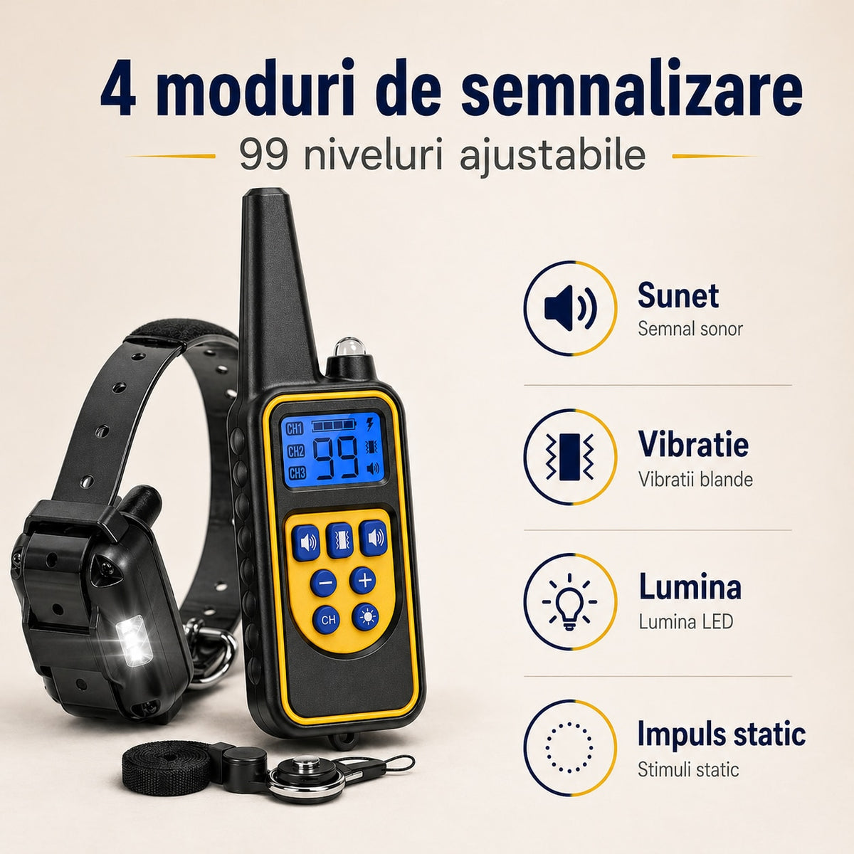 Zgarda Electrica pentru Dresaj Caini, LD-880,99 Nivele de Vibratii, Ghid Dresaj, Raza Actiune 800m, Reincarcabila, IP6x - Rezistenta la Apa si Praf, Electrozi Cauciucati, Protectie Piele, Power Saving, Circumferinta pana la 70 cm, Pretabil Vanatoare, Negr — LD-155 galerie 5