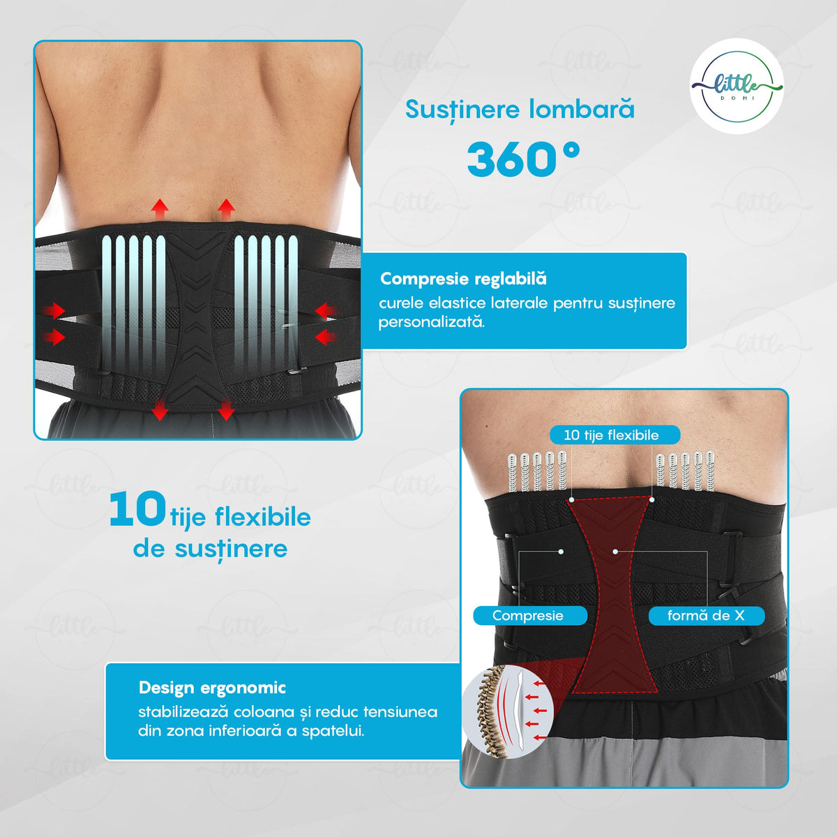 Centura Lombara LittleDomi, 10 Zone de Suport si Corector Postura, Neopren Perforat, Compresie Dubla Reglabila, pentru Dureri Lombare, Spondiloza, Hernie de Disc, Suport Spate pentru Coloana la Birou, Sala sau Stat Prolongat, Unisex, Marimea M, Negru — LD-480 galerie 7