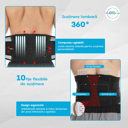 Centura Lombara LittleDomi, 10 Zone de Suport si Corector Postura, Compresie Dubla Reglabila, Neopren Perforat, pentru Dureri Lombare, Spondiloza, Hernie de Disc, Suport Spate pentru Coloana la Birou, Sala sau Stat Prolongat, Unisex, Marimea L, Negru — LD-481 galerie 7