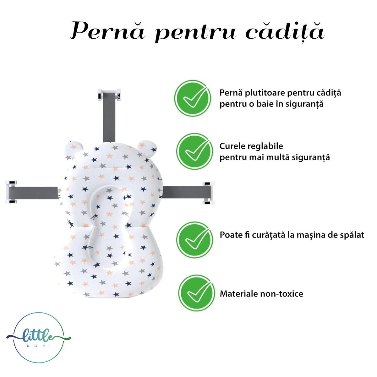 Cadita Pliabila cu Perna de Baie Hipoalergenica pentru Bebelusi LittleDomi®. 0-18 Luni, Termometru Incorporat, Suport pentru Cap de Dus si Sapun, Dop Scurgere, Cana pentru Clatire Tip Jucarie, Picioare Antiderapante, Gaura Agatare, Albastru — LD-447 galerie 5