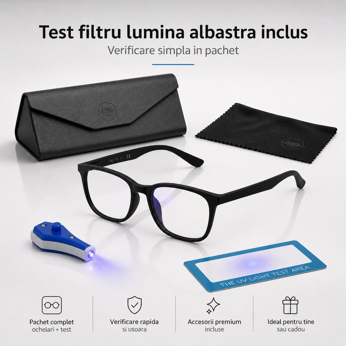 Ochelari Protectie Calculator, Ecran Telefon, Televizor, Gaming, anti Lumina Albastra, Antireflex, fara Dioptrii, cu Toc Pliabil, Test Filtru Lumina Albastra, Negru — LD-203 galerie 5