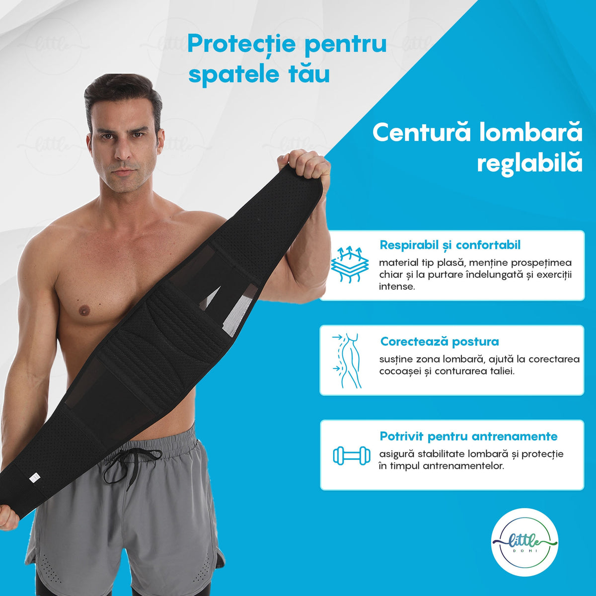 Centura Lombara LittleDomi, 10 Zone de Suport si Corector Postura, Compresie Dubla Reglabila, Neopren Perforat, pentru Dureri Lombare, Spondiloza, Hernie de Disc, Suport Spate pentru Coloana la Birou, Sala sau Stat Prolongat, Unisex, Marimea XL, Negru — LD-482 galerie 2