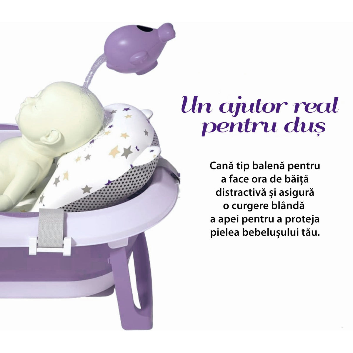 Cadita Pliabila cu Perna de Baie Hipoalergenica pentru Bebelusi LittleDomi®. 0-18 Luni, Termometru Incorporat, Suport pentru Cap de Dus si Sapun, Dop Scurgere, Cana pentru Clatire Tip Jucarie, Picioare Antiderapante, Gaura Agatare, Roz Movuliu — LD-448 galerie 14