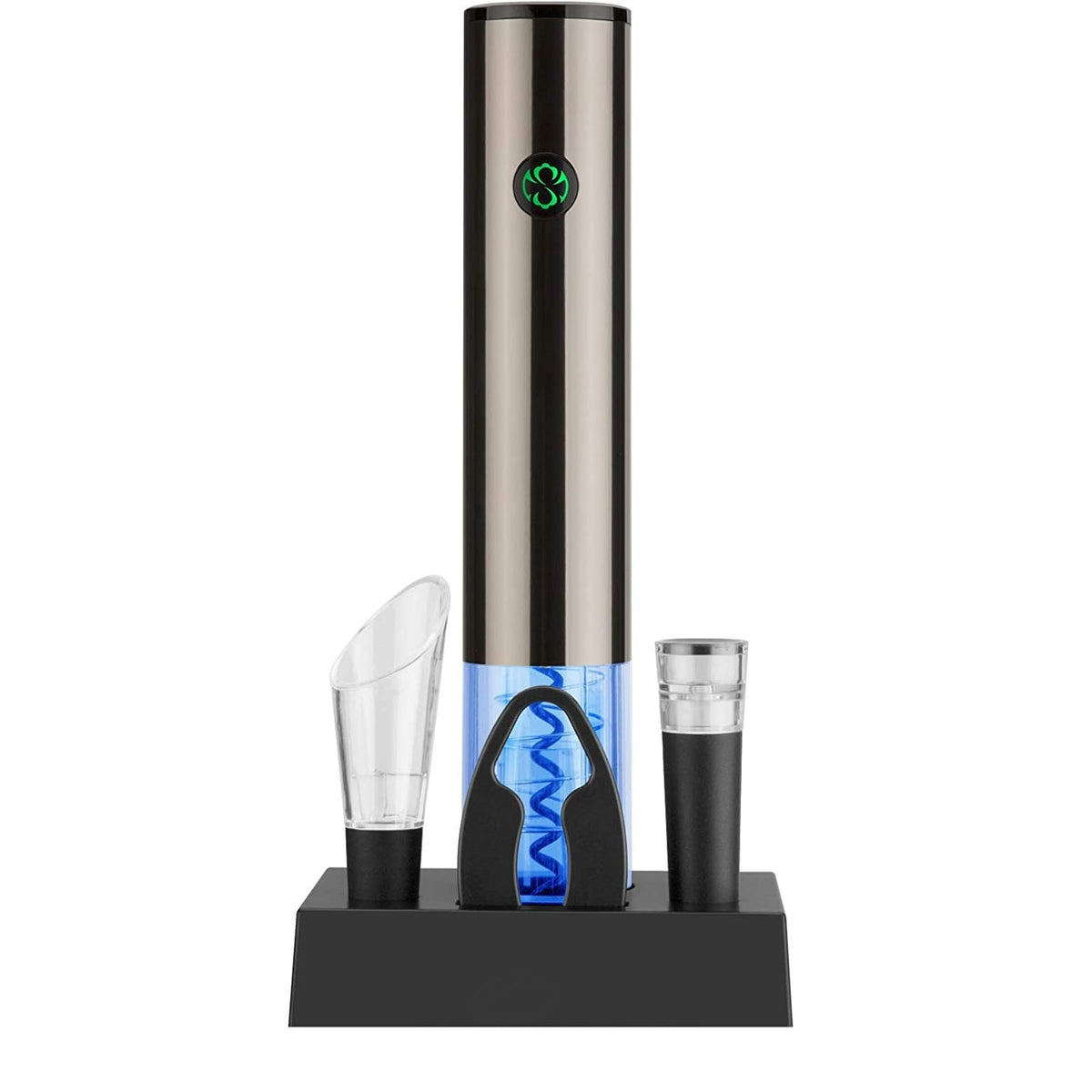 Tirbuson Electric pentru Vin, cu Baza Reincarcabila, Accesoriu Taiat Folie, Aerator, Dop Pompa Vid, 4 Acumulatori, Notificare Baterie, One-Touch, Automat, Inox — LD-282 galerie 1