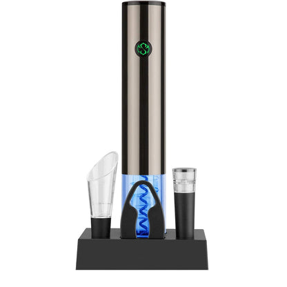 Tirbuson Electric pentru Vin, cu Baza Reincarcabila, Accesoriu Taiat Folie, Aerator, Dop Pompa Vid, 4 Acumulatori, Notificare Baterie, One-Touch, Automat, Inox — LD-282 galerie 1