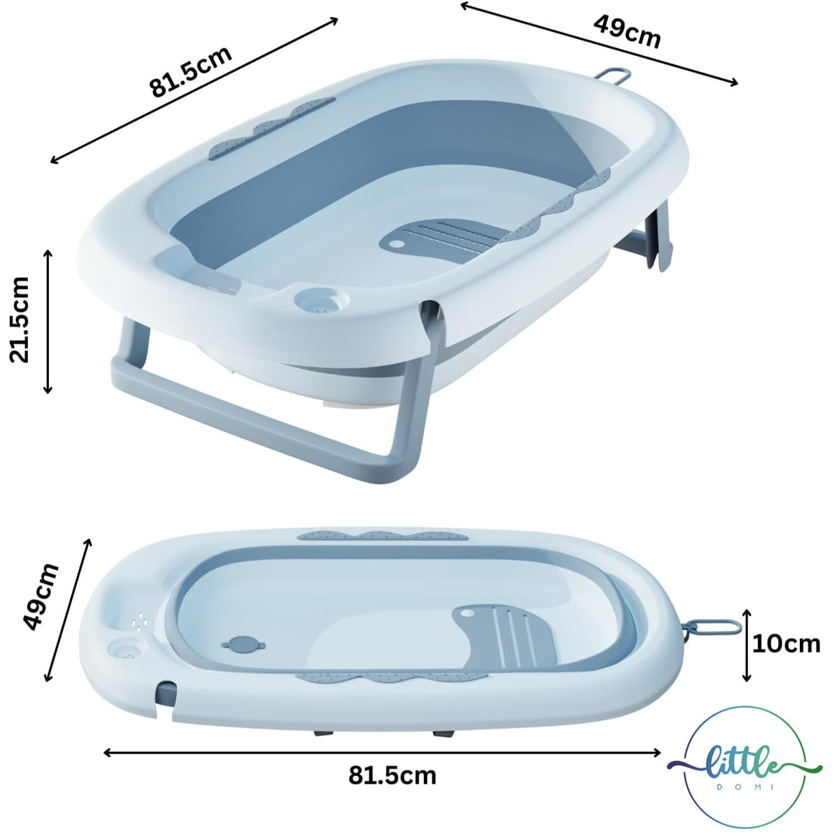 Cadita Pliabila cu Perna de Baie Hipoalergenica pentru Bebelusi LittleDomi®. 0-18 Luni, Termometru Incorporat, Suport pentru Cap de Dus si Sapun, Dop Scurgere, Cana pentru Clatire Tip Jucarie, Picioare Antiderapante, Gaura Agatare, Albastru — LD-447 galerie 14