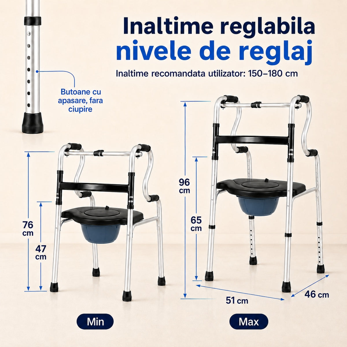 Cadru de mers LittleDomi cu funcție de toaletă, fără roți — LD-503 galerie 5