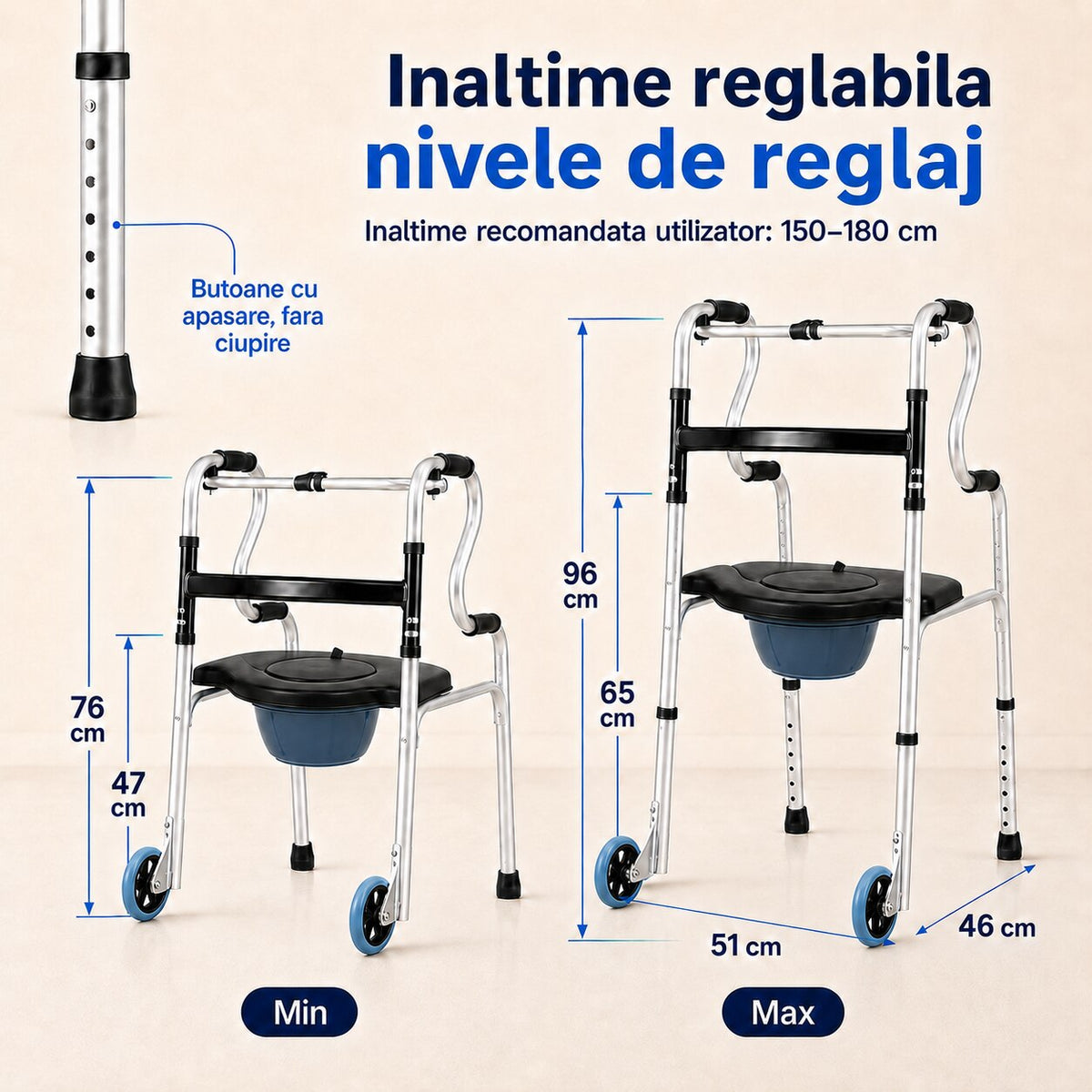 Cadru de mers LittleDomi cu două roți și funcție de toaletă — LD-504 galerie 5